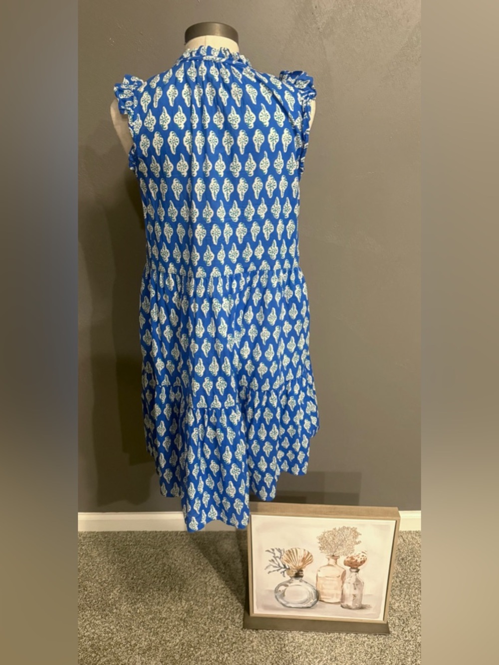J. Crew Blue and White Printed Sleeveless Tassel Dress - Picture 3 of 6